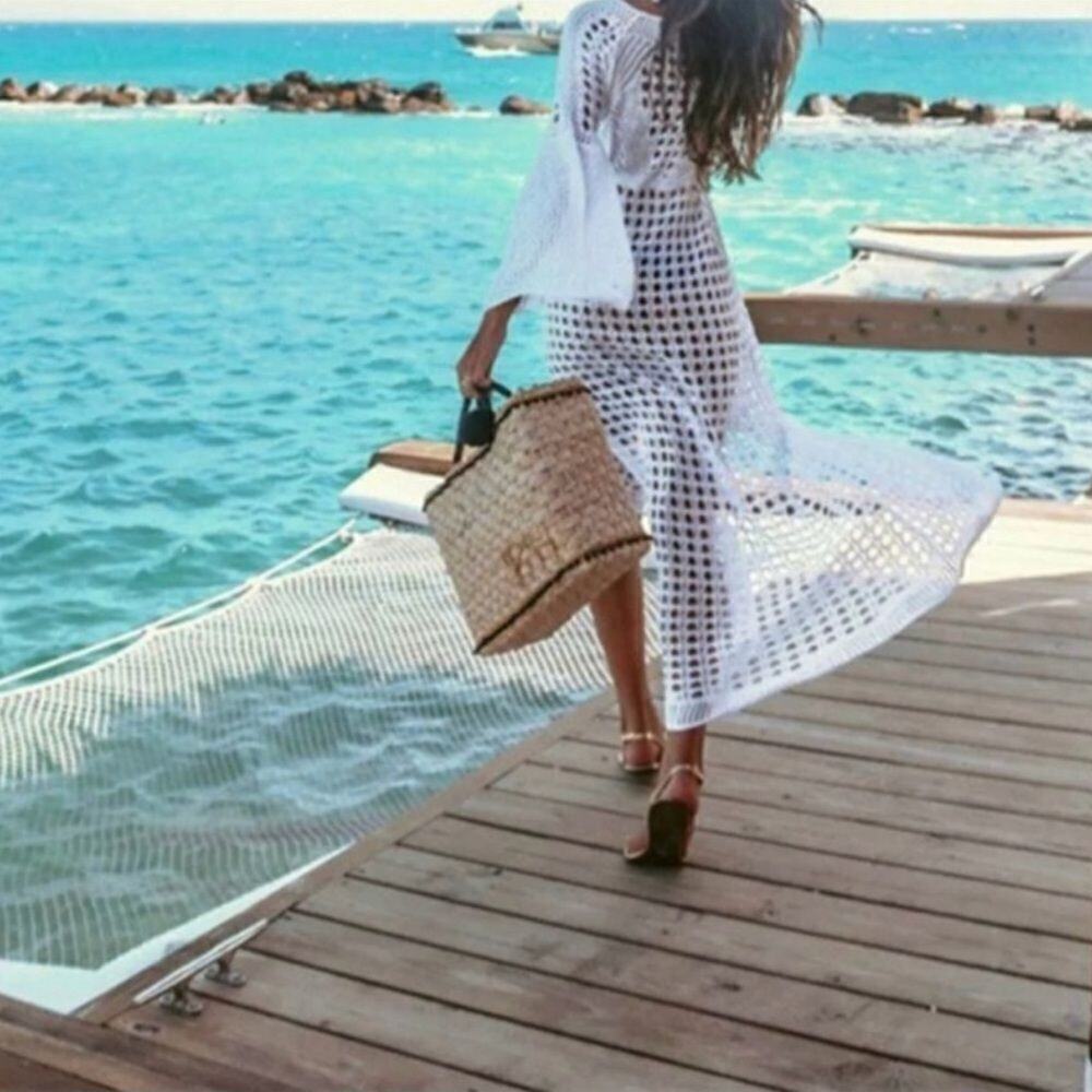 Bohemian White Crochet Swimsuit Cover Up  - Picture 3 of 11